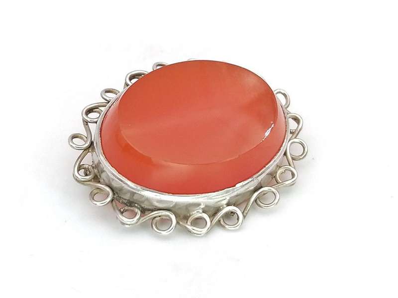 Sterling silver and red carnelian brooch