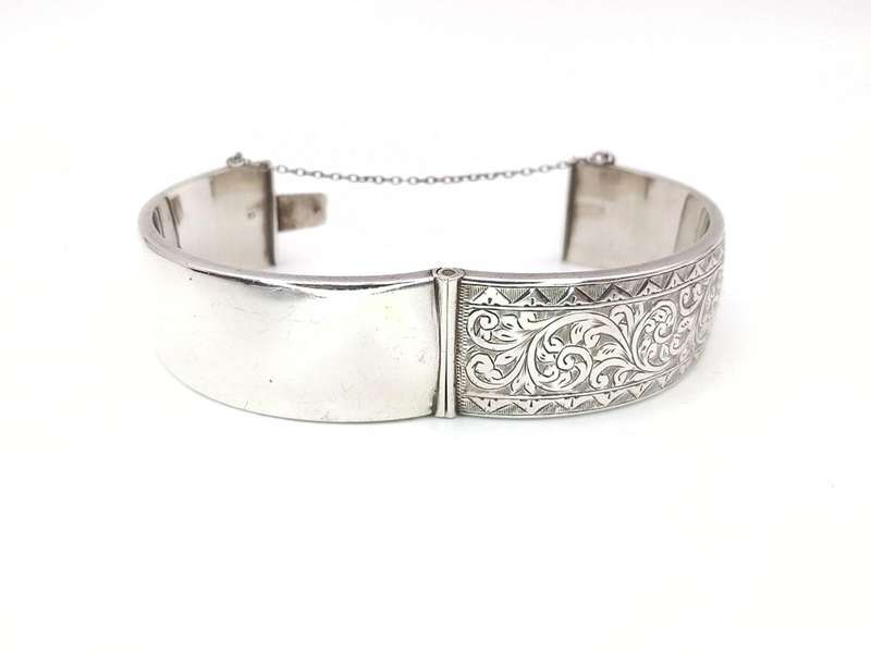Antique sterling silver hinged bangle