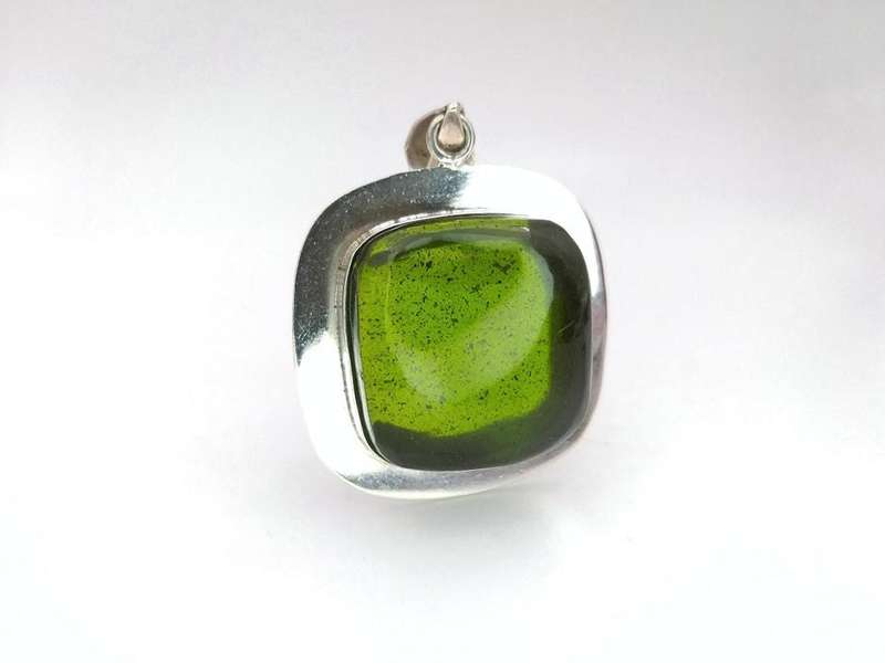 Modernist green stone pendant & choker (Taxco, Mexico)