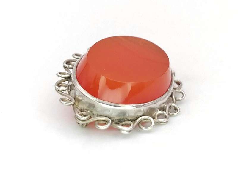 Sterling silver and red carnelian brooch
