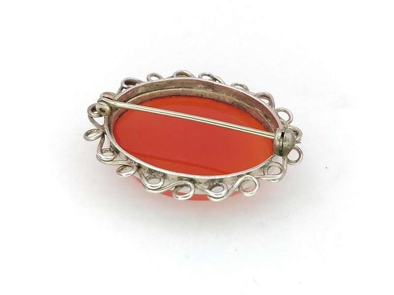 Sterling silver and red carnelian brooch
