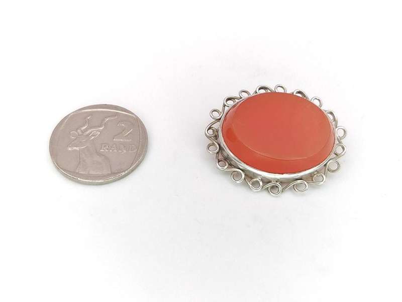 Sterling silver and red carnelian brooch