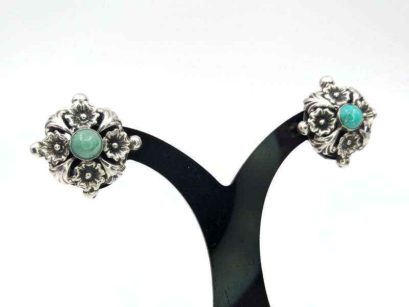 Sterling silver & turquoise clip-ons earrings by 'Candida' Joe Calafato