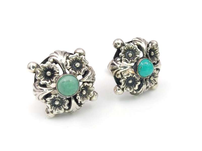 Sterling silver & turquoise clip-ons earrings by 'Candida' Joe Calafato