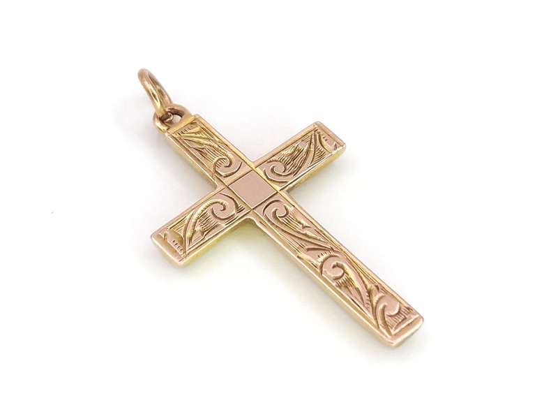 Vintage embossed 9ct gold gold cross pendant