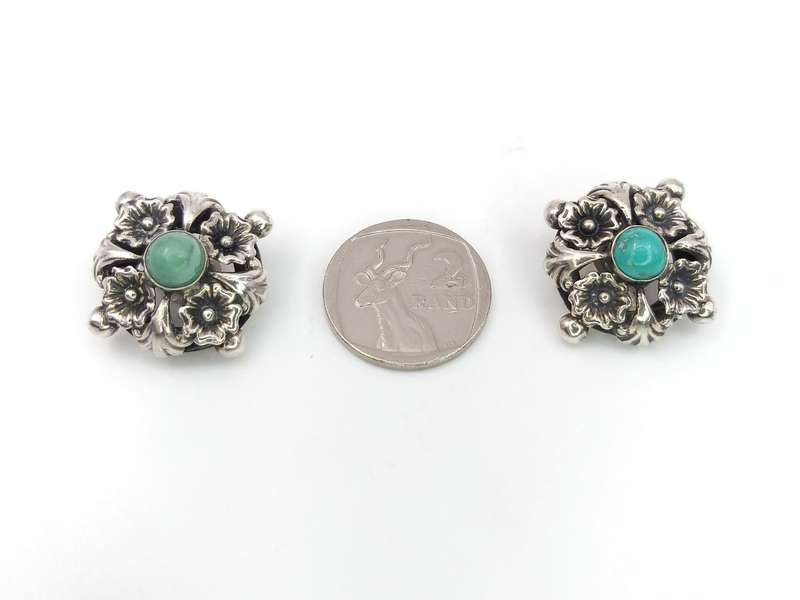 Sterling silver & turquoise clip-ons earrings by 'Candida' Joe Calafato
