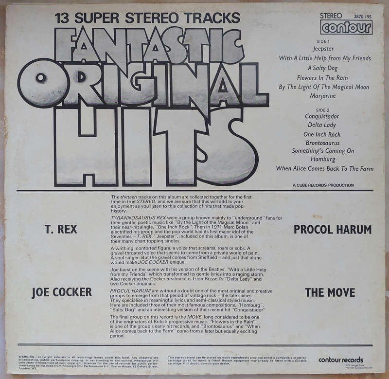 FANTASTIC ORIGINAL HITS - Joe Cocker / Tyrannosaurus Rex / T.Rex / The Move / Procul Harum