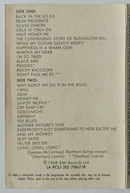 THE BEATLES - THE BEATLES (WHITE ALBUM) SINGLE LONGPLAY CASSETTE