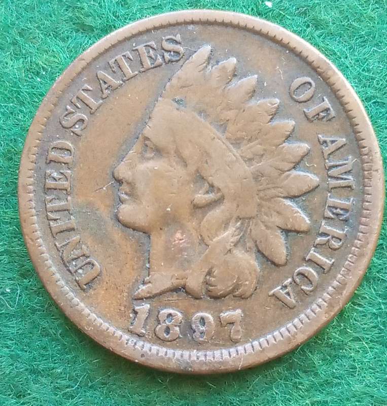 USA 1897 Indian head penny with error. Closed 9.