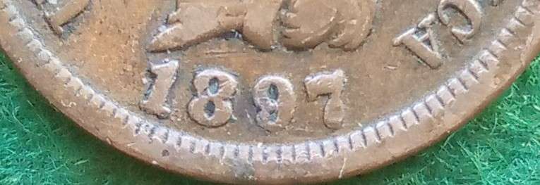 USA 1897 Indian head penny with error. Closed 9.