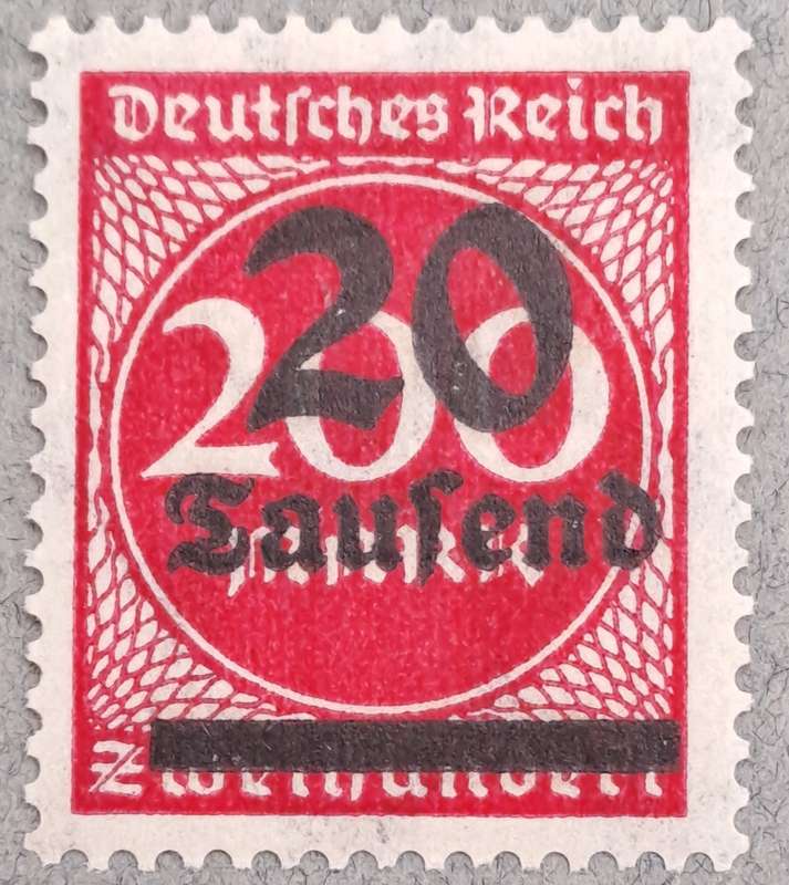 1923 Germany Deutsches Reich 20 Tausend Mark OVERPRINT over 200 Mark Stamp-Hyper Inflation -Unused