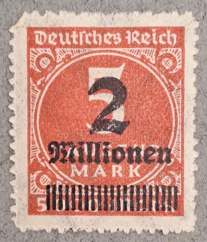 1923 Germany Deutsches Reich OVERPRINT 2 Millioned over 5 Tausend Mark Stamp-Hyper Inflation -Unused
