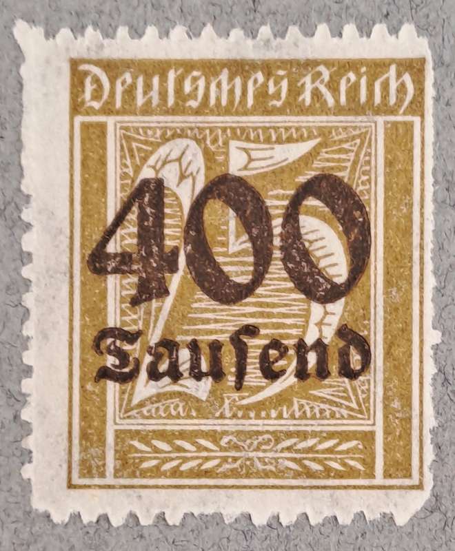 1923 Germany Deutsches Reich OVERPRINT 400 Tausen over 25 Mark Stamp-Hyper Inflation -Unused