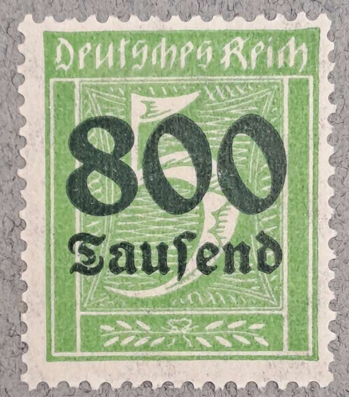 1923 Germany Deutsches Reich OVERPRINT 800 Tausen over 5 Mark Stamp-Hyper Inflation -Unused