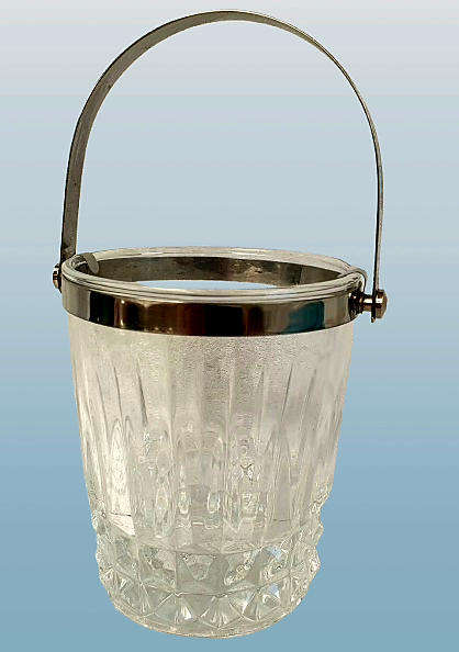 Vintage Cut Glass Ice Bucket with Metal Handle 135x132mm