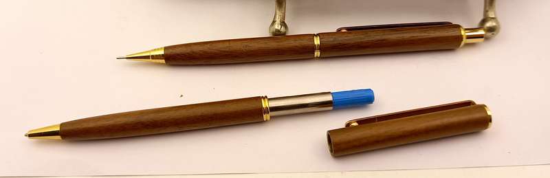 Wood Pen And Pencil set in wood box with sleeve - Siemens Logo on box -Ink is good