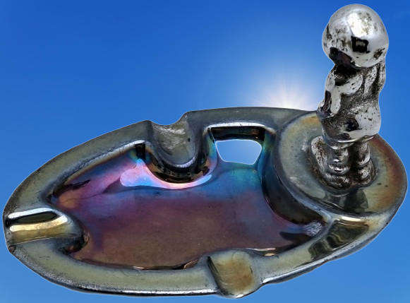 a Vintage Metal Ashtray with Figurine 95x140x95mm