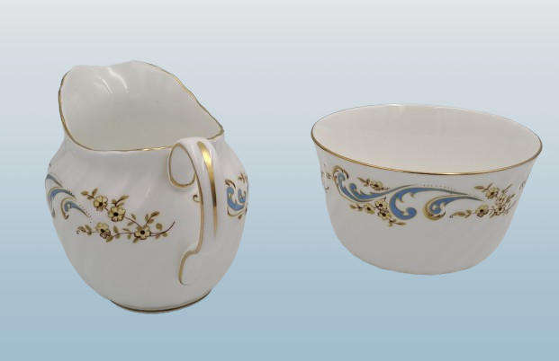 Vintage Royal Grafton MARLBOROUGH Pattern Sugar Bowl and Creamer -Fine Bone China (tiny Chip)