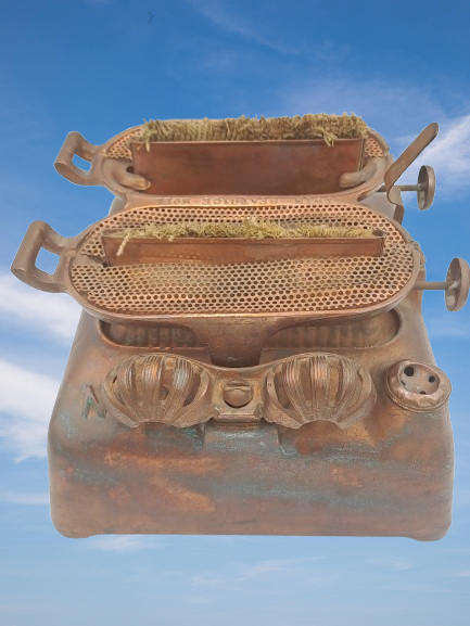 Early 1900`s Antique Cast Iron Twin Beatrice No 11 Kerosene stove -Copper plated