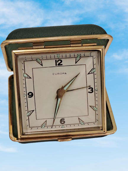 Vintage Europa Alarm Travel Clock in Case - Working