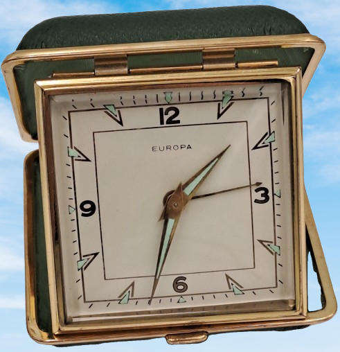 Vintage Europa Alarm Travel Clock in Case - Working