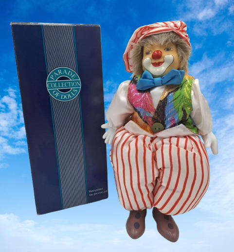 Vintage Hand-Painted Fine Porcelain Doll-Circus Clown - Parade of Dolls Collection -boxed.