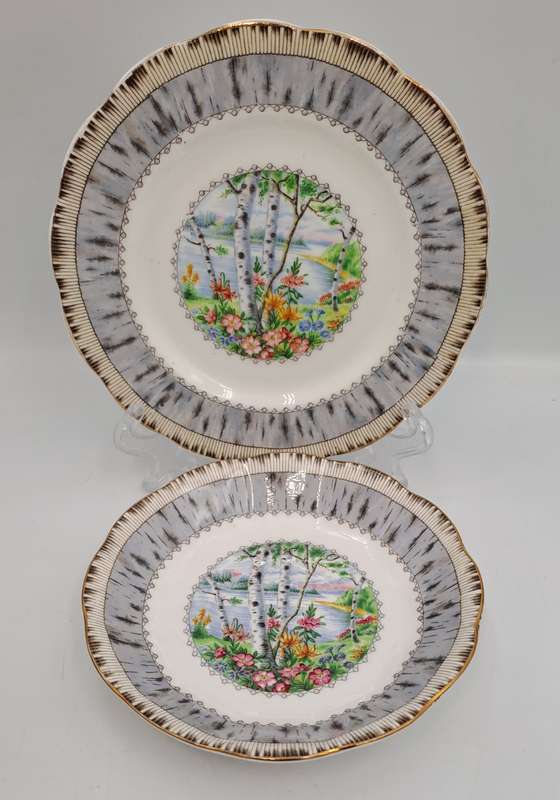 Vintage Royal Albert SILVER BIRCH Tea Trio Bone China England (Cup Has a Hairline Crack)