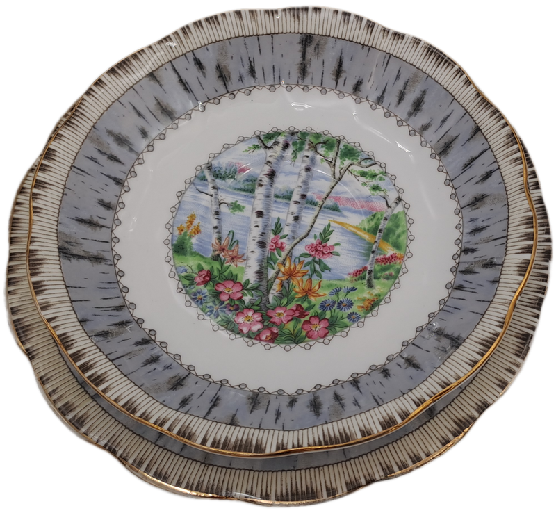 Vintage Royal Albert SILVER BIRCH Tea Trio Bone China England (Cup Has a Hairline Crack)