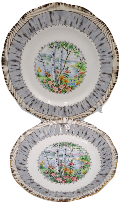 Vintage Royal Albert SILVER BIRCH Tea Trio Bone China England (Cup Has a Hairline Crack)