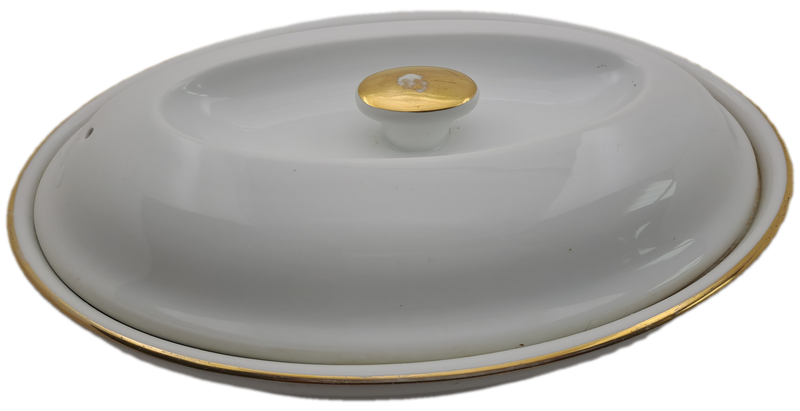 Vintage Royal Worcester Porcelain Gold Handle Casserole Baking Dish with lid shape 21 size 2 (used)