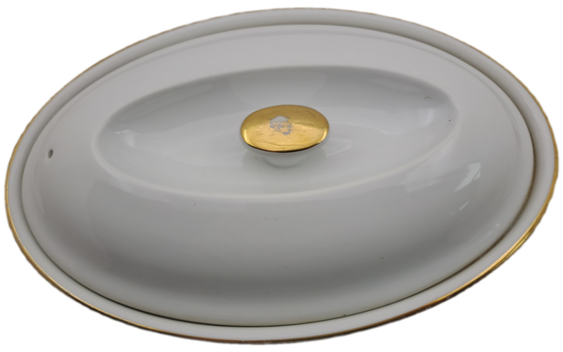 Vintage Royal Worcester Porcelain Gold Handle Casserole Baking Dish with lid shape 21 size 2 (used)