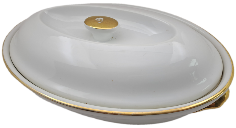 Vintage Royal Worcester Porcelain Gold Handle Casserole Baking Dish with lid shape 21 size 2 (used)