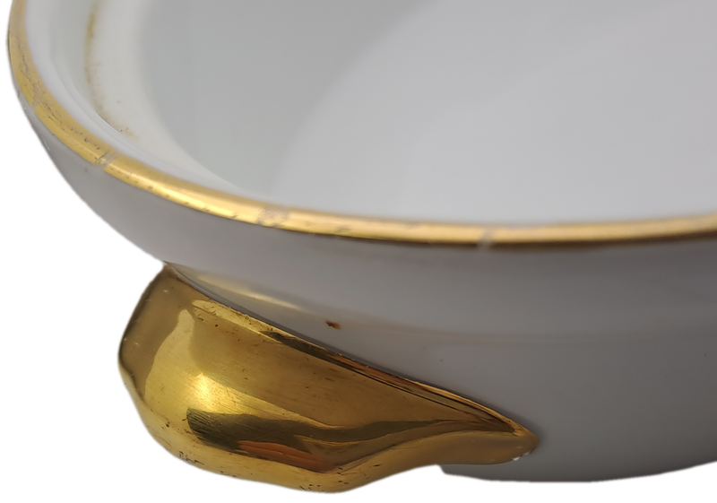 Vintage Royal Worcester Porcelain Gold Handle Casserole Baking Dish with lid shape 21 size 2 (used)