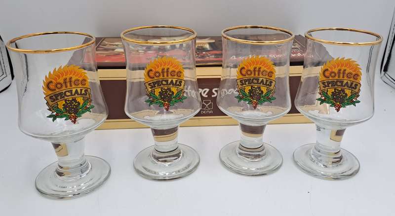 Rare Find - Vintage Dema Coffee Specials set of four glasses in original box