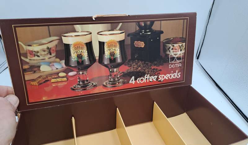 Rare Find - Vintage Dema Coffee Specials set of four glasses in original box