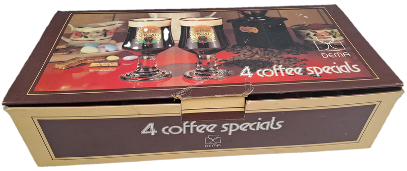 Rare Find - Vintage Dema Coffee Specials set of four glasses in original box