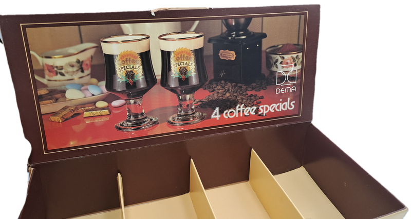 Rare Find - Vintage Dema Coffee Specials set of four glasses in original box