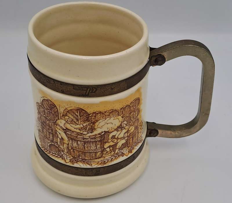 Large Antique Beer Tankard with Metal Handle