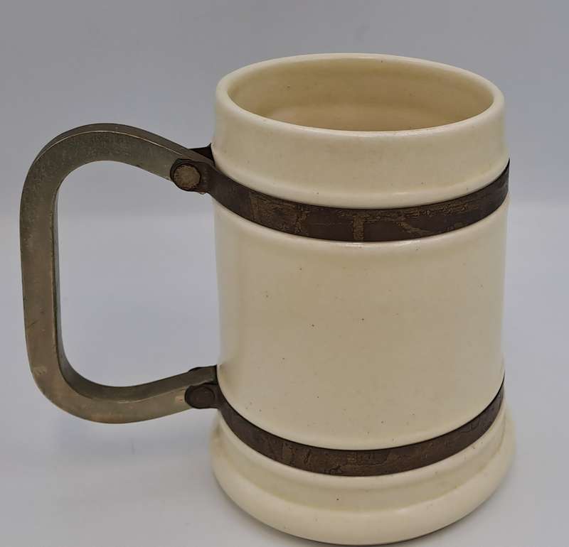 Large Antique Beer Tankard with Metal Handle