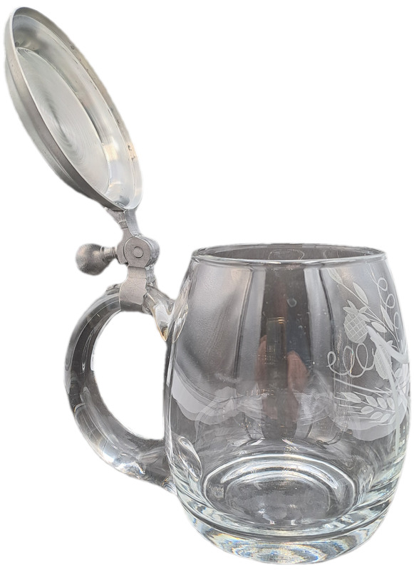 Vintage Cut Glass Beer Stein Tankard with Pewter Lid