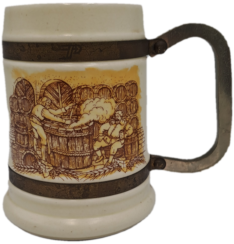 Large Antique Beer Tankard with Metal Handle