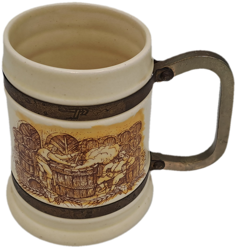 Large Antique Beer Tankard with Metal Handle
