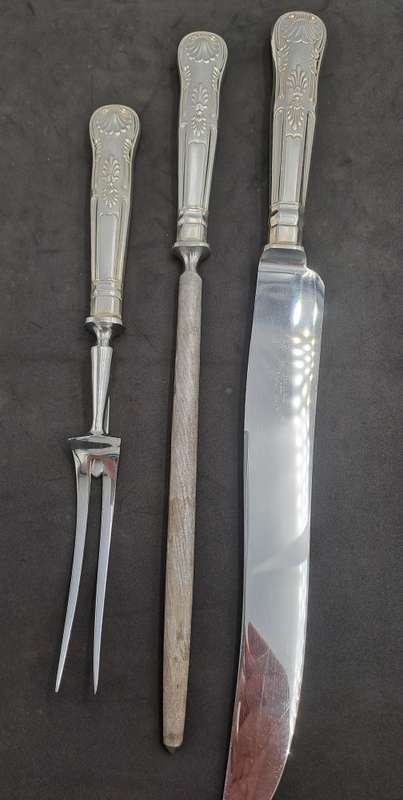 Antique John B.Chatterley & Sons Ltd. Carving Set - Kings Pattern -Firth Stainless-Sheffield England