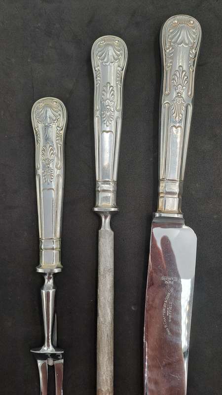 Antique John B.Chatterley & Sons Ltd. Carving Set - Kings Pattern -Firth Stainless-Sheffield England