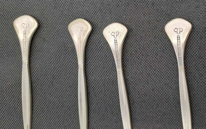 4 Vintage M&RS Permanent plate serving spoons with shell bowls Rd.no.240300 Made in Sheffield Eng.