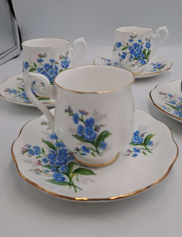 6 Vintage Royal Albert Forget Me Not DemiTasse Cup & Saucer sets