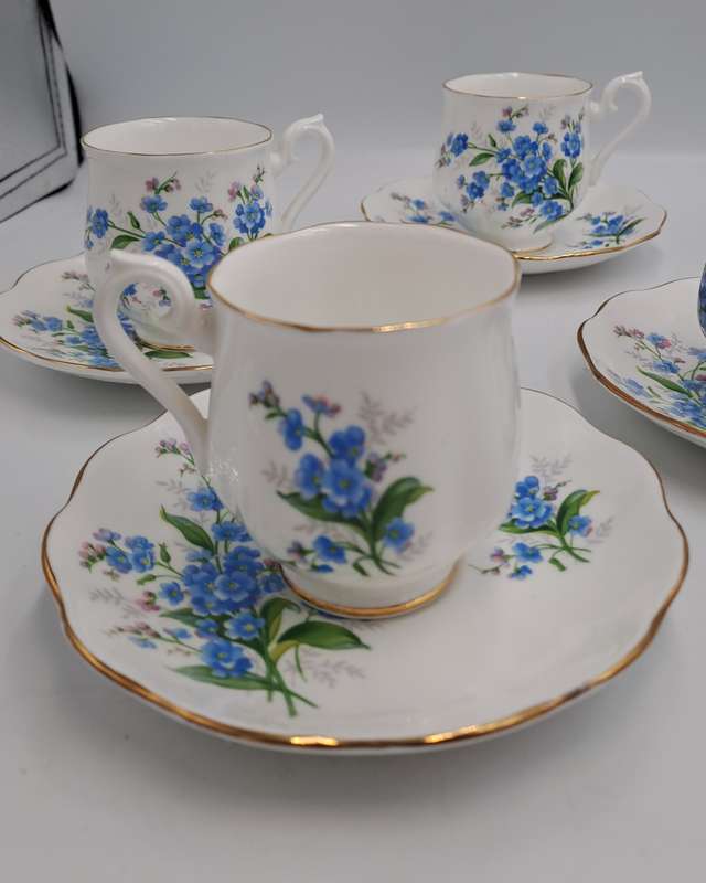 6 Vintage Royal Albert Forget Me Not DemiTasse Cup & Saucer sets