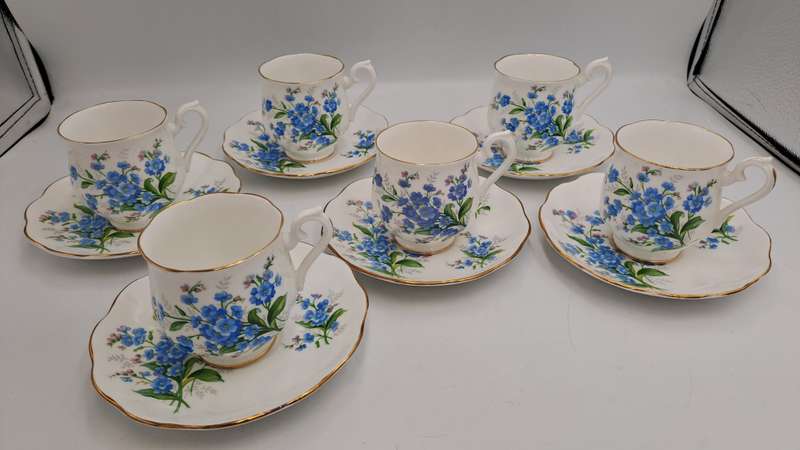 6 Vintage Royal Albert Forget Me Not DemiTasse Cup & Saucer sets