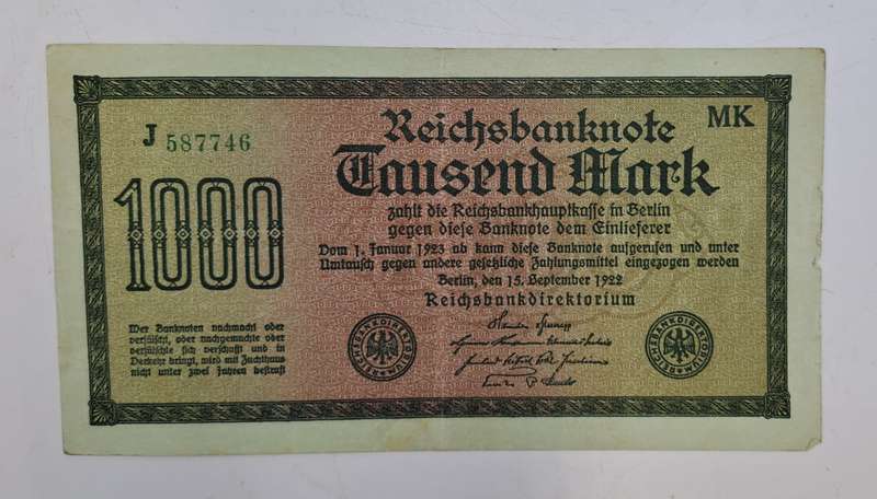 1922 Germany (1871-1948) 1000 Mark Reichsbanknote