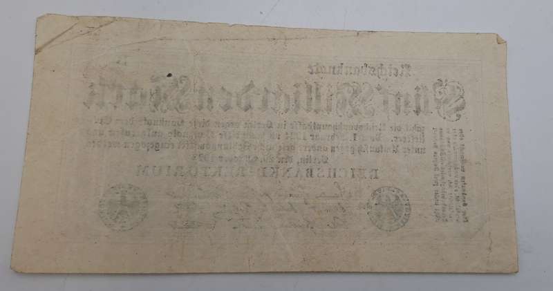 1923 Germany (1871-1948) 5 000 000 000 Mark (5 billion) Reichsbanknote